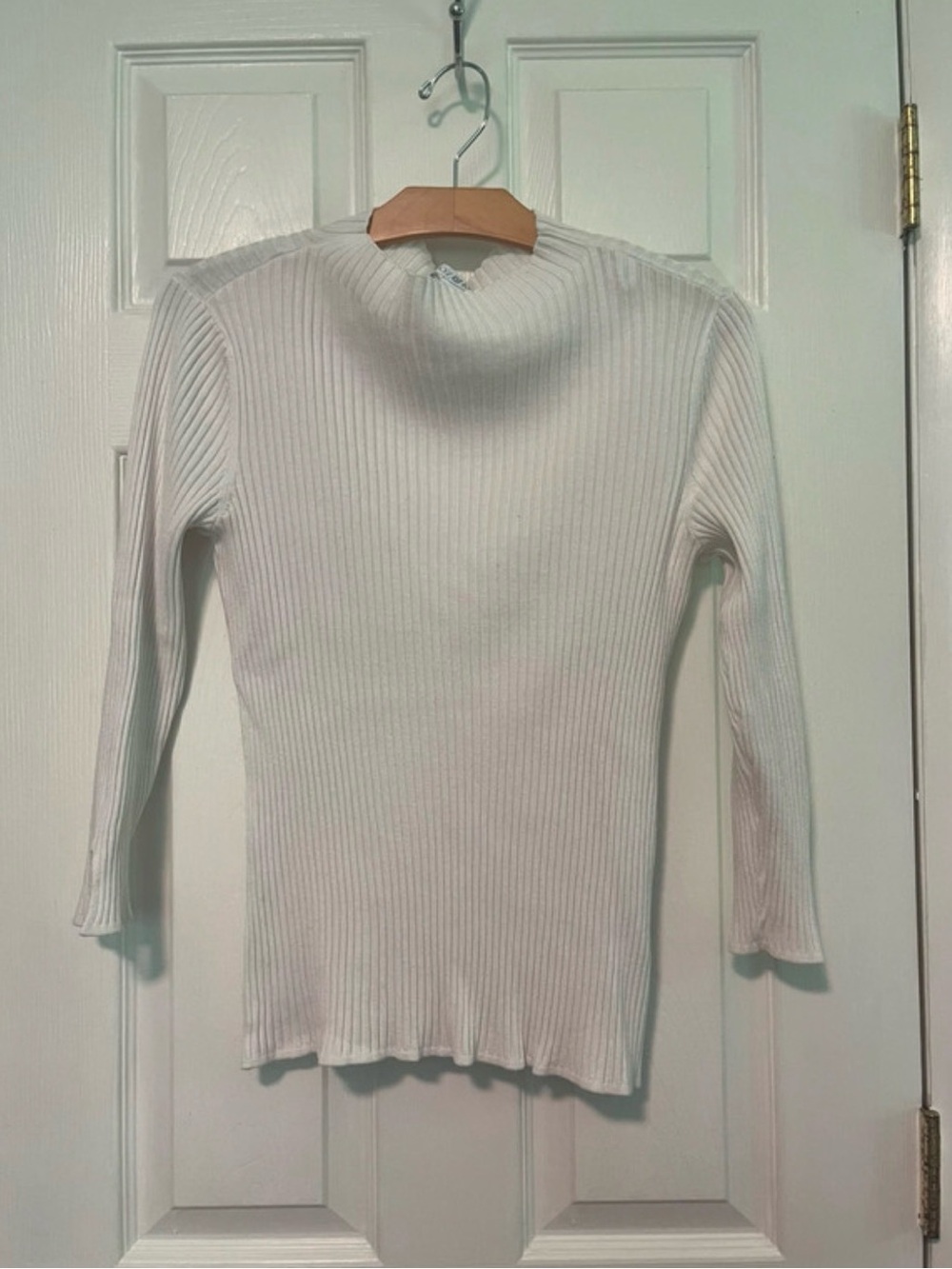 Roz & Ali Cream Ribbed Cowl-Neck Long Sleeve Sweater